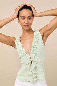 Briella Light Sage Ruffled Button-Front Top 2