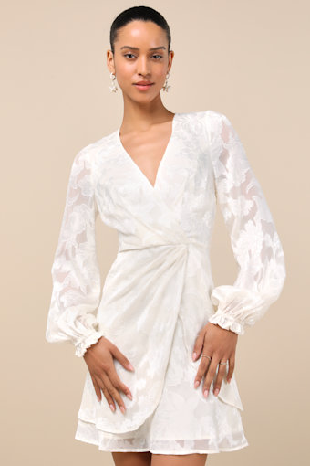 Callias Ivory Burnout Floral Jacquard Long Sleeve Mini Dress 2