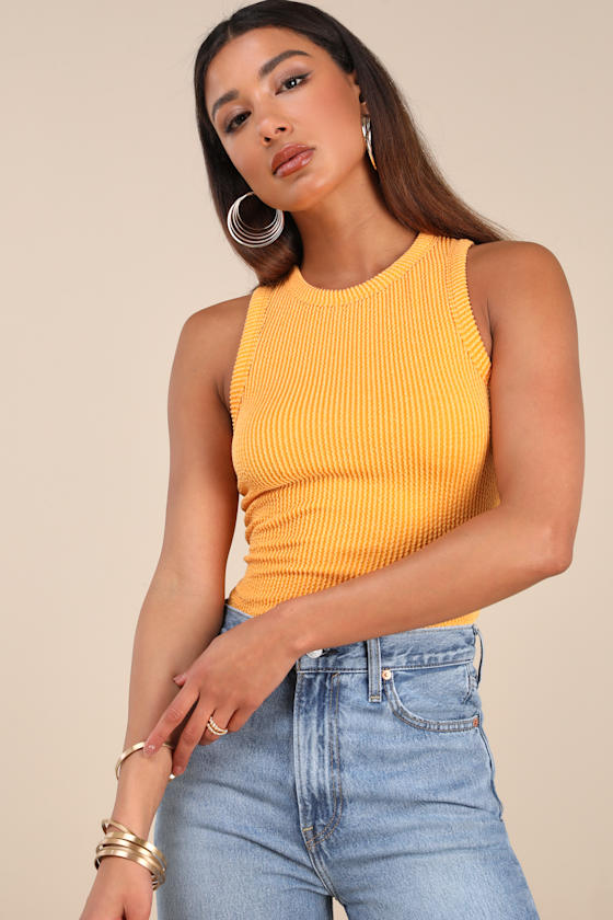 Lulus Essential Update Marigold Ribbed Tank Top In Yellow