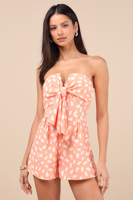 Inez Peach and White Print Tie-Front Romper 4