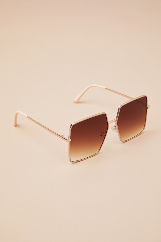 Shop Lulus Lesia Gold And Brown Oversized Square Sunglasses