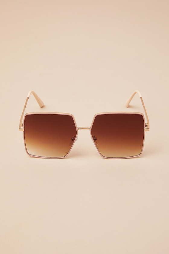 Shop Lulus Lesia Gold And Brown Oversized Square Sunglasses