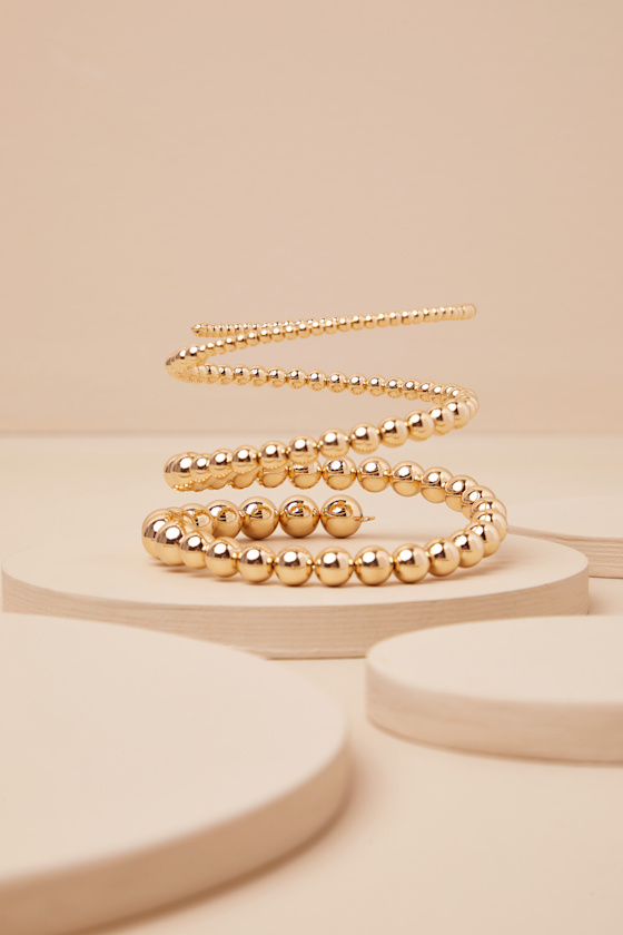 LULUS NYOKA GOLD BEADED COIL CUFF BRACELET