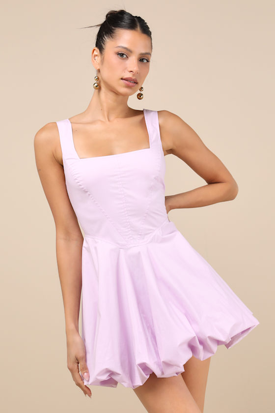 Lulus Madalinde Lavender Sleeveless Bubble-hem Mini Dress In Purple