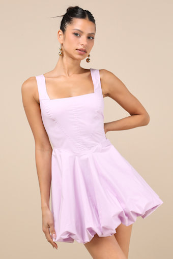 Madalinde Lavender Sleeveless Bubble-Hem Mini Dress 1