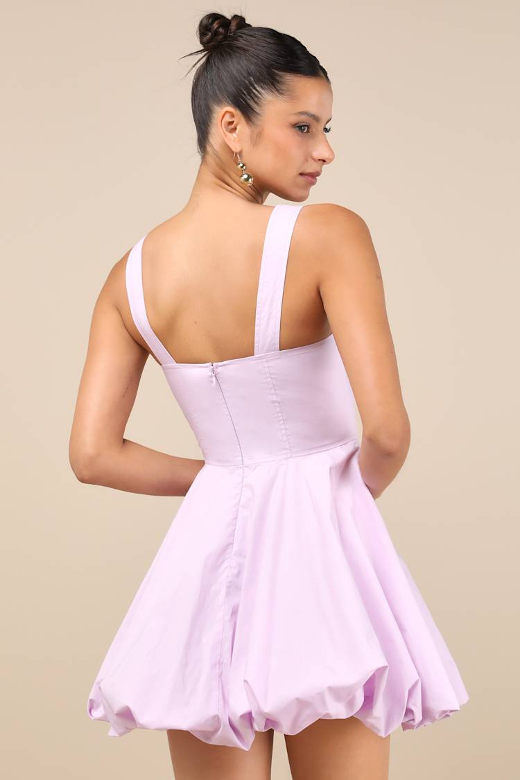 Lavender Poplin Dress - Square Neck Dress - Bubble-Hem Mini Dress - Lulus