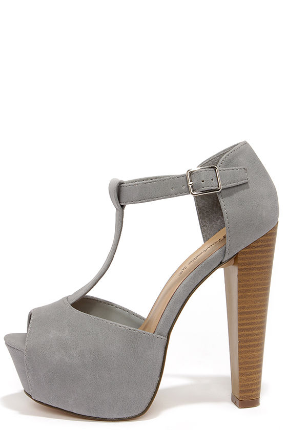 Cute Grey Heels - T-Strap Heels - Peep Toe Heels - Platform Heels - $32 ...