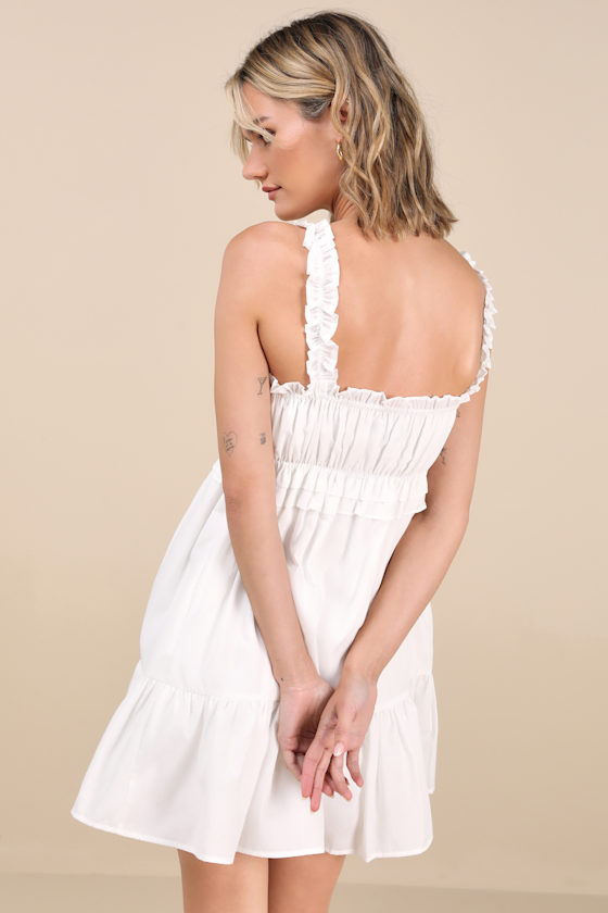 White Poplin Dress - Tiered Babydoll Dress - Ruffled Mini