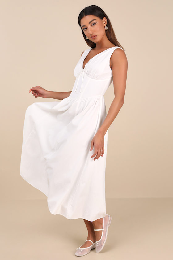 Shop Lulus Lettie White Poplin Plunge Neck Midi Dress