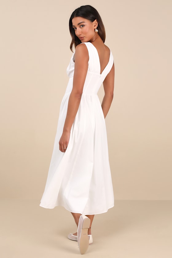 Shop Lulus Lettie White Poplin Plunge Neck Midi Dress