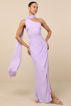 Purple Adeline Lavender One-Shoulder Scarf Maxi Dress | Womens | Small (Available in 3X, 2X, XS, M, L, Xl) | 100% Polyester
