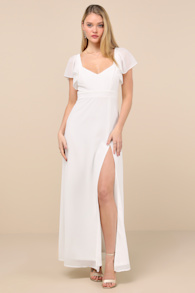 Simply Delightful White Tie-Back Flutter Sleeve Maxi Dress 4