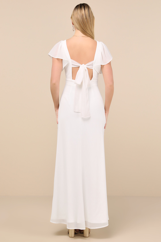 LULUS SIMPLY DELIGHTFUL WHITE TIE-BACK FLUTTER SLEEVE MAXI DRESS