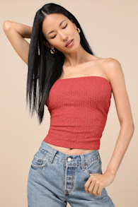 Lautaro Rust Ribbed Strapless Crop Top 4