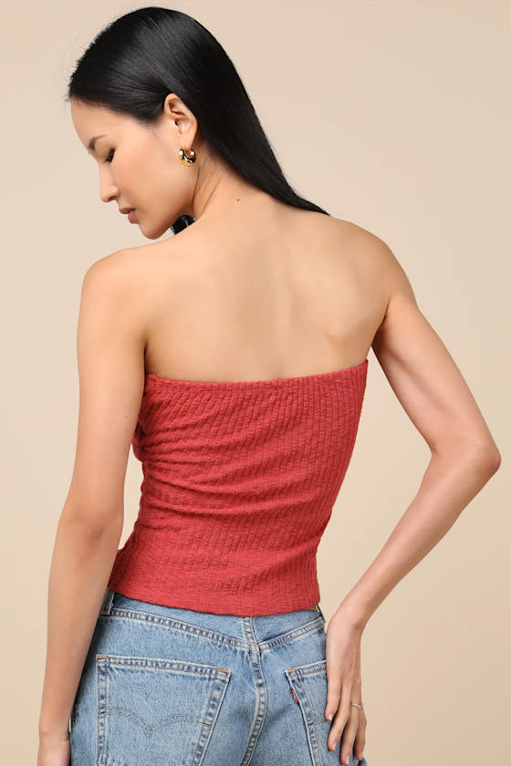 LULUS LAUTARO RUST RIBBED STRAPLESS CROP TOP 