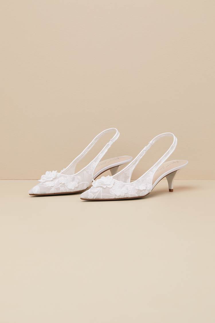 SB-Dian Ivory 3D Floral Pointed-Toe Slingback Pumps