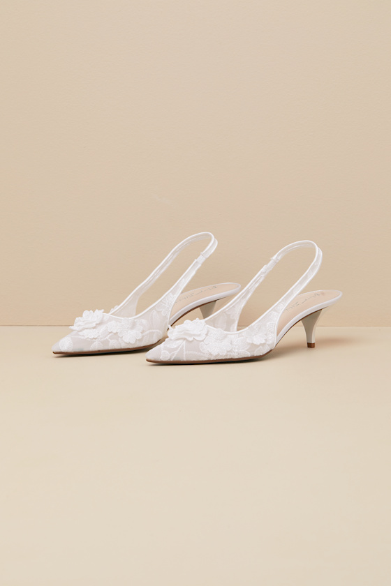 SB-Dian Ivory 3D Floral Pointed-Toe Slingback Pumps 1