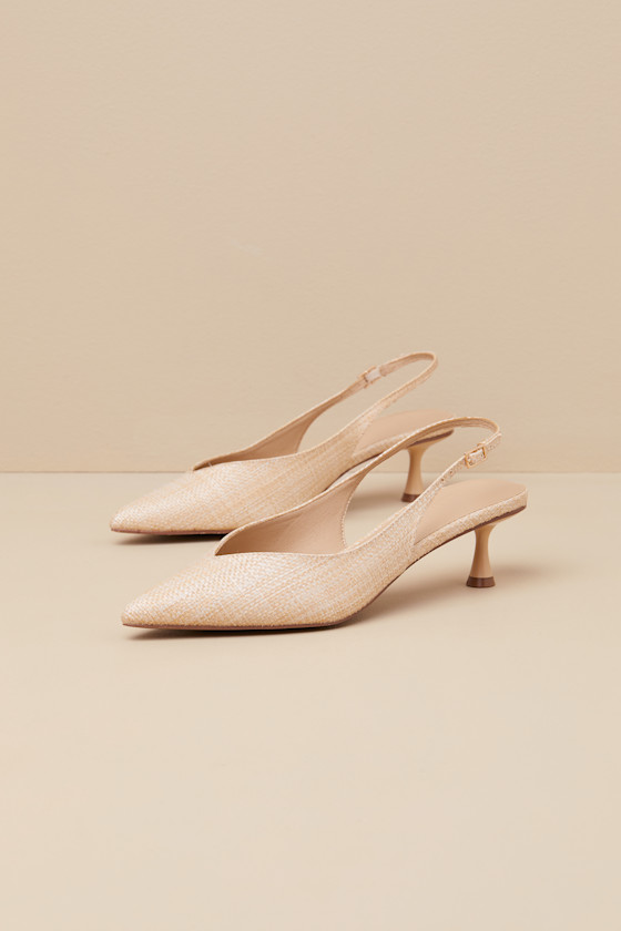 BILLINI SONNY NATURAL RAFFIA POINTED-TOE SLINGBACK PUMPS