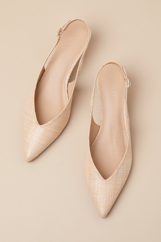 BILLINI SONNY NATURAL RAFFIA POINTED-TOE SLINGBACK PUMPS