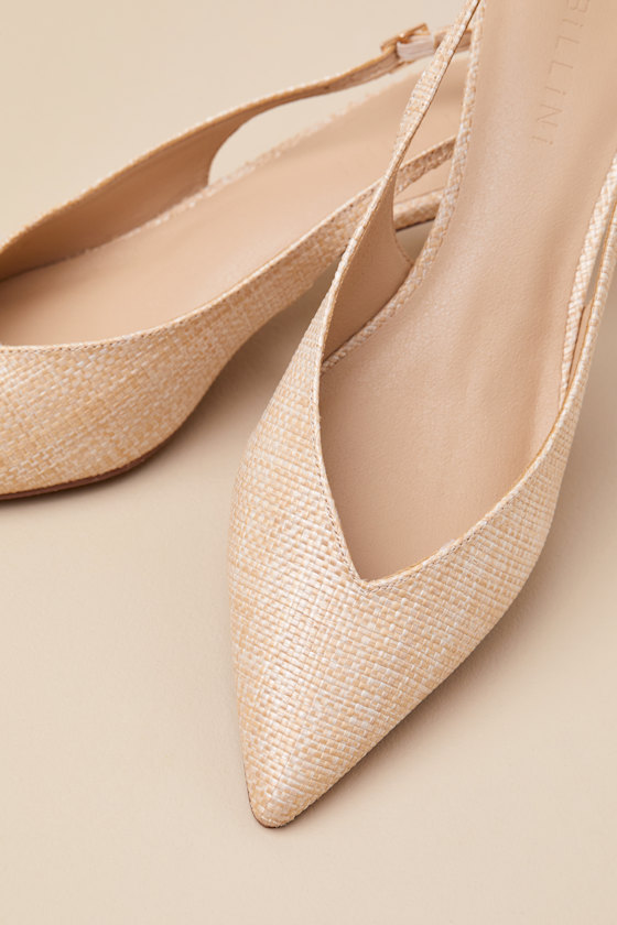 BILLINI SONNY NATURAL RAFFIA POINTED-TOE SLINGBACK PUMPS