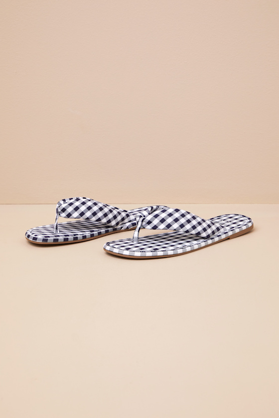 Beach By Matisse Gidget Navy Gingham Flat Thong Sandals In Navy
