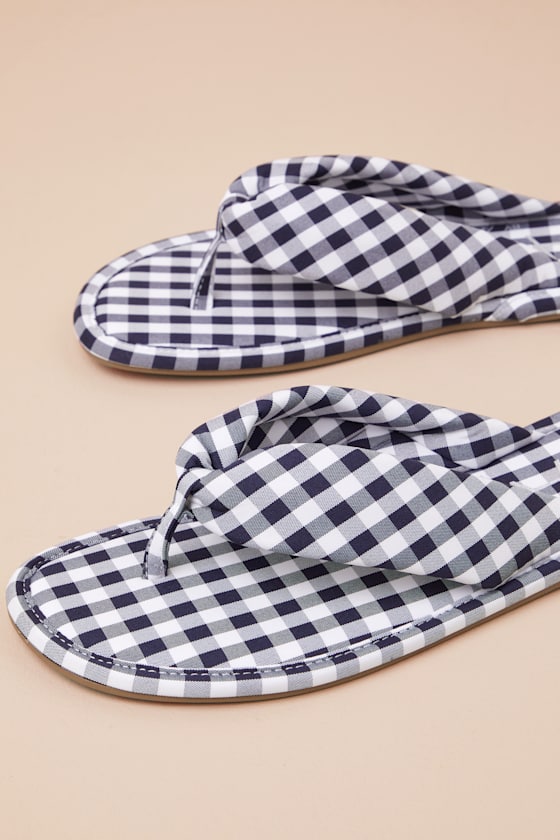 Beach By Matisse Gidget Navy Gingham Flat Thong Sandals In Navy