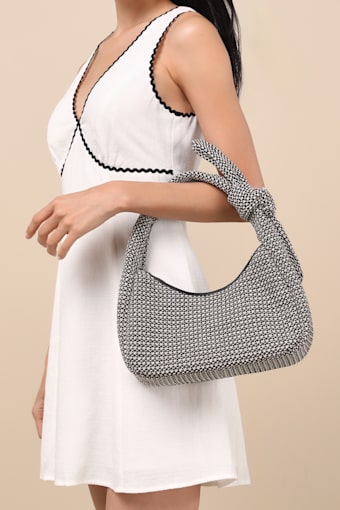 Caylana Black and White Woven Knotted Handbag 7