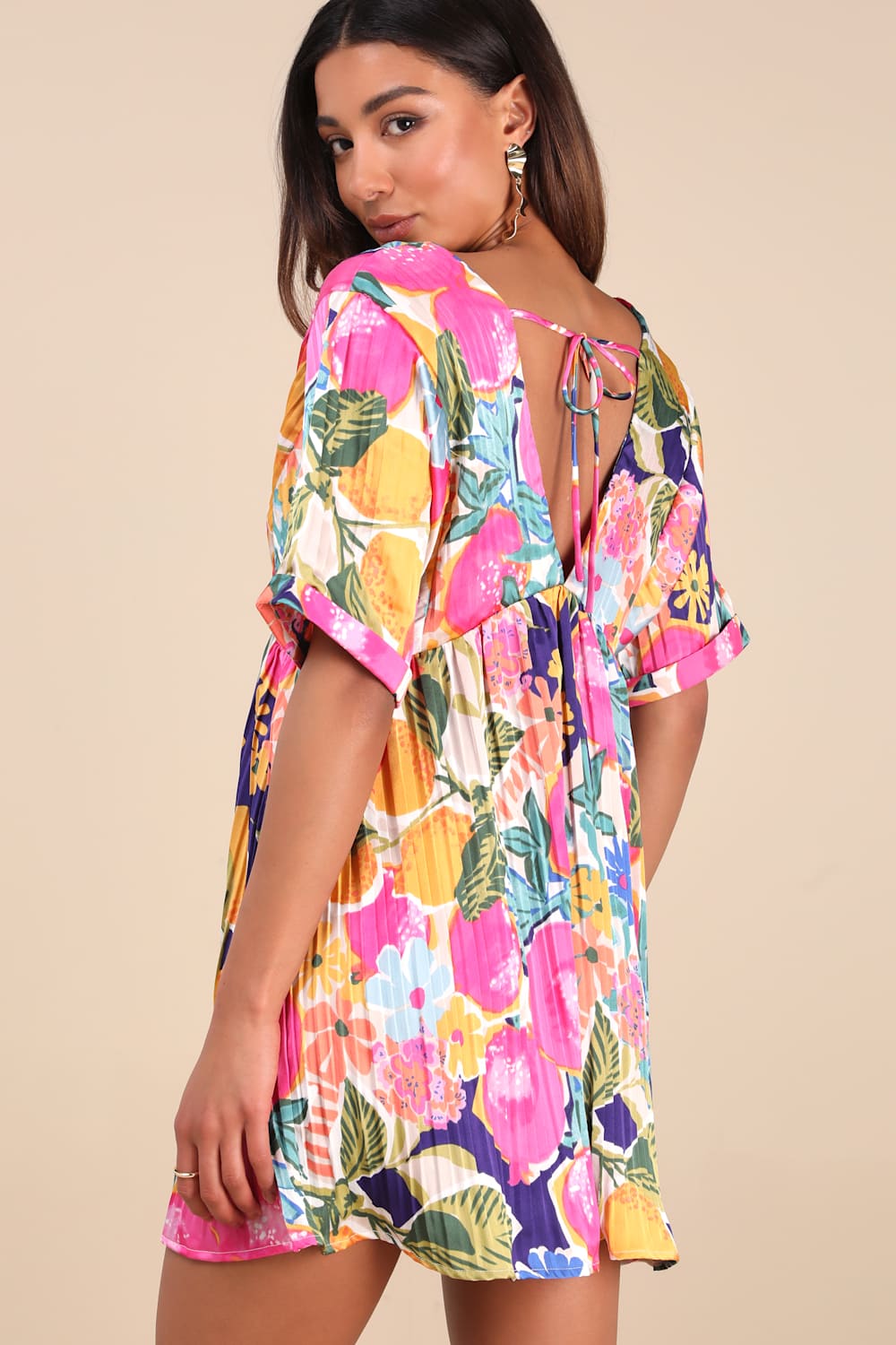 Express Yourself Pink Multi Floral Print Satin Babydoll Dress