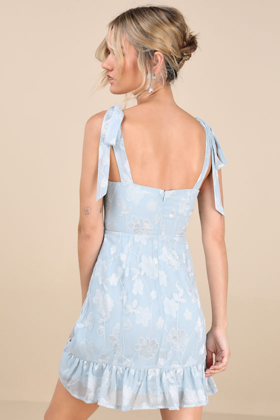 Lulus No One Prettier Blue Floral Embroidered Tie-strap Mini Dress