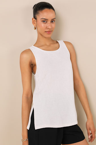 Amalfi Attitude Beige Linen Tank Top 5