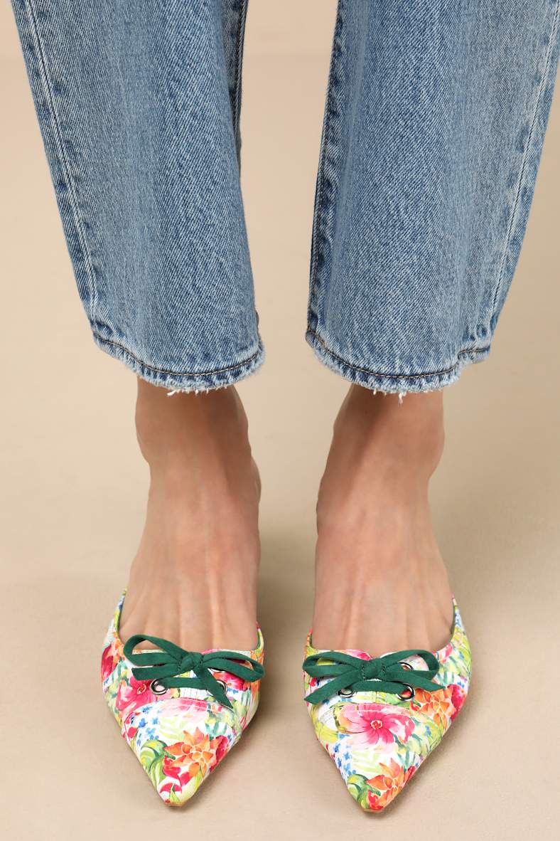Rosalyne Floral Pointed-Toe Kitten Heel Mule Pumps