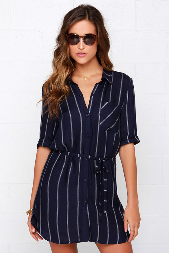 Cute Navy Blue Dress - Striped Dress - Shirt Dress - $45.00 - Lulus
