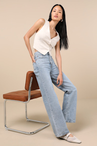 Ribcage Light Wash Wide-Leg Denim Jeans 2