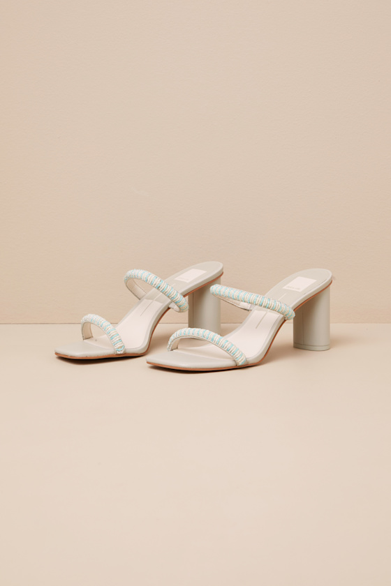 Dolce Vita Nolah Mint Multi Beaded High Heel Slide Sandals In Blue