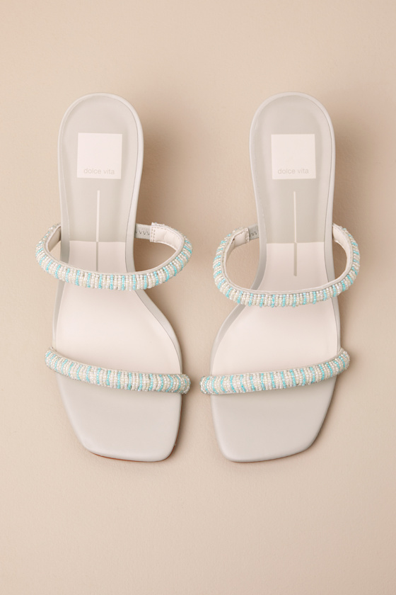 Dolce Vita Nolah Mint Multi Beaded High Heel Slide Sandals In Blue