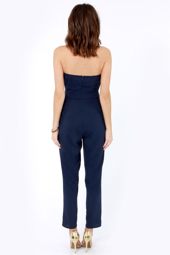 Cute Navy Blue Jumpsuit Strapless Jumpsuit Cropped Jumpsuit 42.00