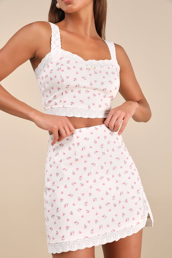 Lulus Emanita Ivory Ditsy Floral Two-piece Bodycon Mini Dress In Ivory