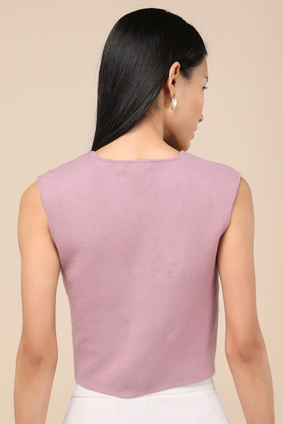 Lulus Reanna Dusty Lavender Button-front Sweater Vest Top In Purple