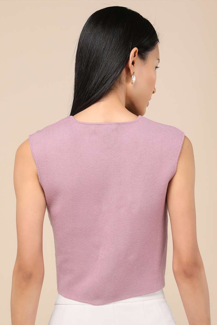 Reanna Dusty Lavender Button-Front Sweater Vest Top