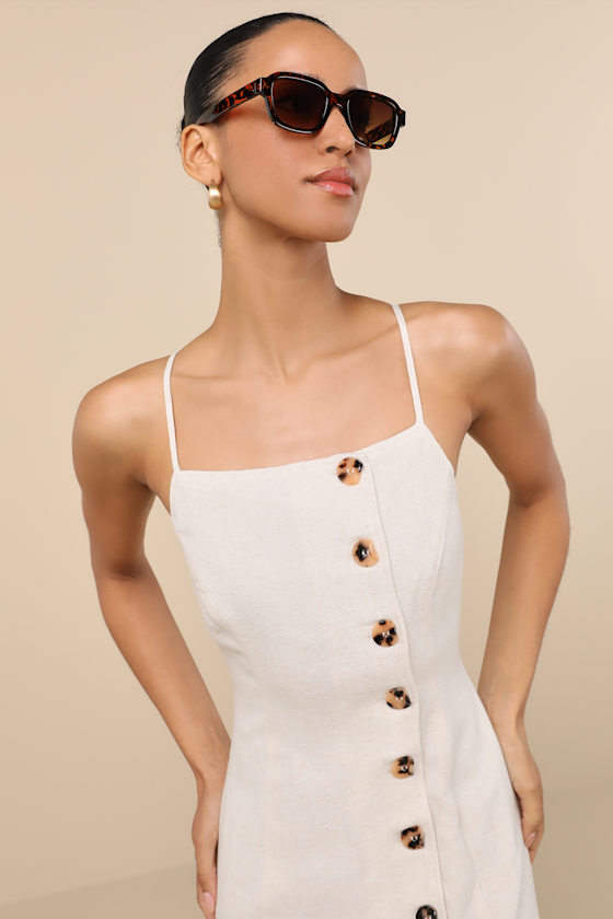 Lulus Chic Objective Light Beige Button-front Mini Dress In Beige