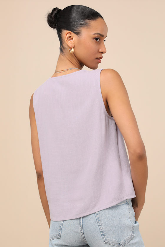 Casually Sophisticated Lilac Linen Sleeveless Button-Front Top 3