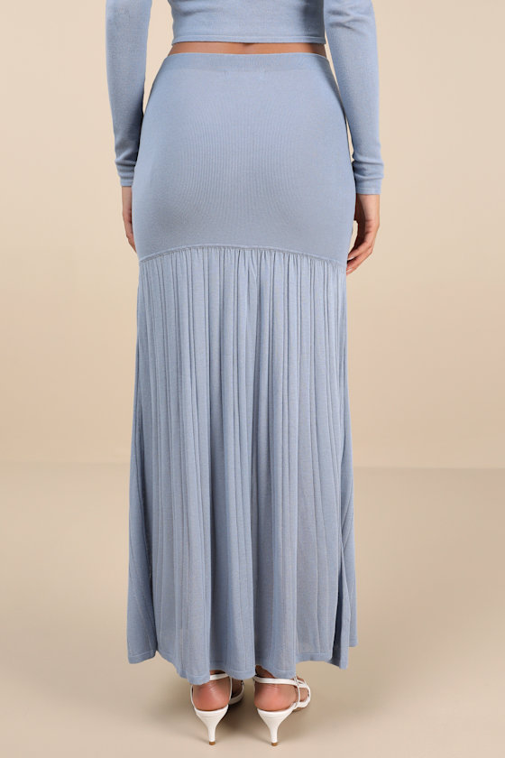 4th & Reckless Nancy Slate Blue Knit Ribbed Maxi Skirt In Slate Blue