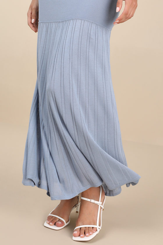 4th & Reckless Nancy Slate Blue Knit Ribbed Maxi Skirt In Slate Blue