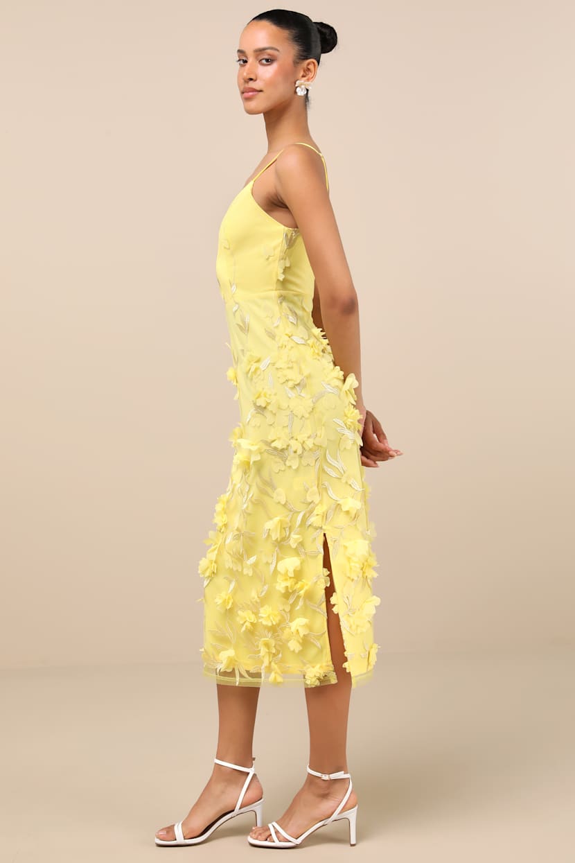 Yellow Midi Dress - 3D Floral Midi Dress - Cute Embroidered Dress - Lulus