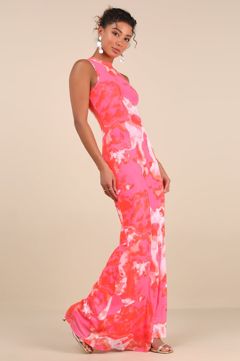 chinese dress ladies Polished Perfection Floral Maxi Dress in Hot Pink Curves main image 0