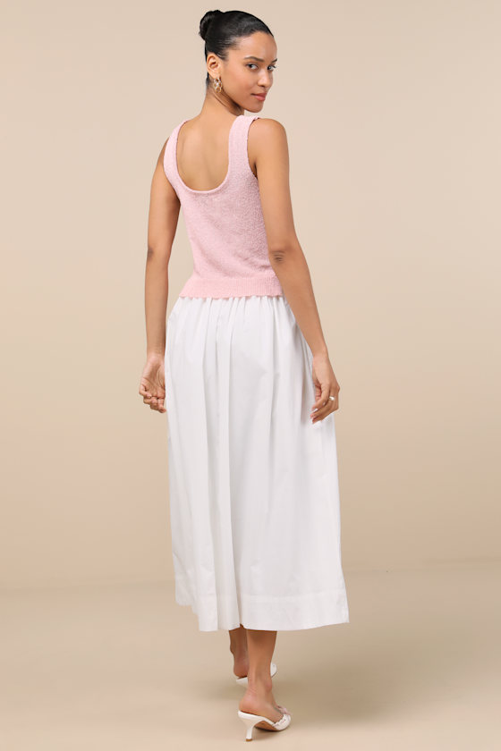 Lulus Celsa Pink And Ivory Mixed Media Sleeveless Midi Sweater Dress In Ivory