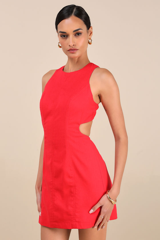Alouette Red Linen Cutout Mini Dress 2