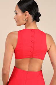 Alouette Red Linen Cutout Mini Dress 5