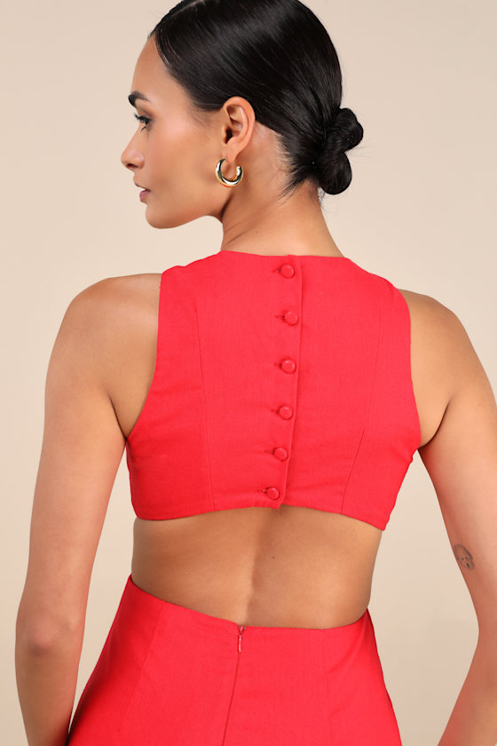 Alouette Red Linen Cutout Mini Dress 5