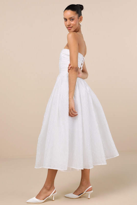 Shop Lulus Analeia Ivory Jacquard Lace-up Strapless Midi Dress